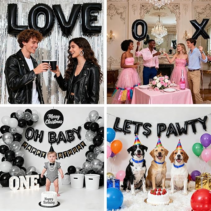 36 Pcs Black Letter Balloons, Custom A-Z Set for Personalizing Names & Phrases Party Supplies Banners - with 1 Set ABEILMNOPS for Wedding/Birthdays/Annivs/Grads Party Decoration Banner Custom Phrase