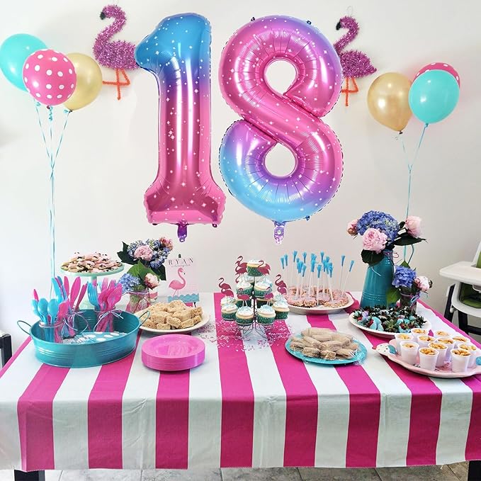 Rainbow Gradient Number 5 Balloon for Girls, 40 Inch Large Blue Pink Purple Number 0-9 Foil Mylar Helium Digital 5 Balloons Set for Women Birthday Anniversary Party Decorations Celebration Supplies