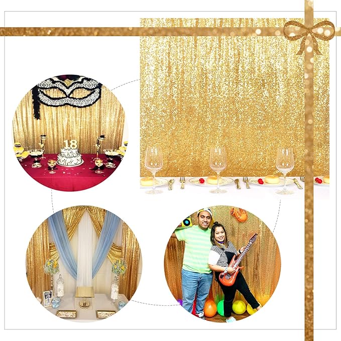 Juya Delight 7ft x 7ft New Gold Sequin Photography Backdrop Curtain for Party Banquet Festival Wedding Anniversary Exhibition