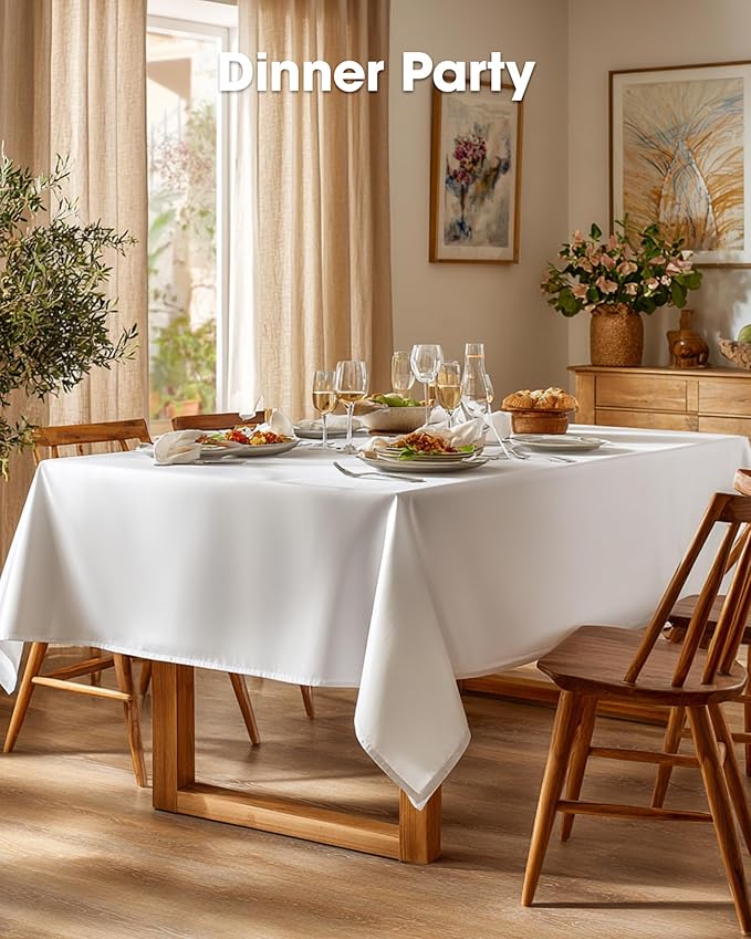 Pureegg Rectangle Table Cloth 60" x 102" – Durable Polyester Tablecloth Offers Reusable & Washable Protection, Ideal for Outdoor Party, Picnic, Wedding, Banquet and Birthday, 1 Pack, White