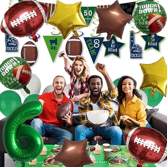 Football Balloons Foil Football Birthday Decorations Balloons Green Number 6 Balloon Gold Brown Star Touchdown Ballons for Rugby Birthday Decorations Sports Ballons Arch Kits Party Balloon Sets 9pcs