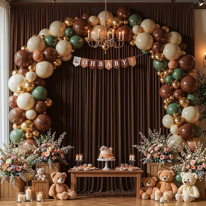 Dark Brown Backdrop Curtains-Wrinkle-Free Polyester Photography Drapes Party Curtain Background for Baby Shower Wedding Decorations- 40 X10FT