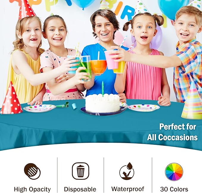 Exquisite Party Solids 6-Pack Premium Plastic Tablecloth 84in. Round Plastic Table Cover - Turquoise