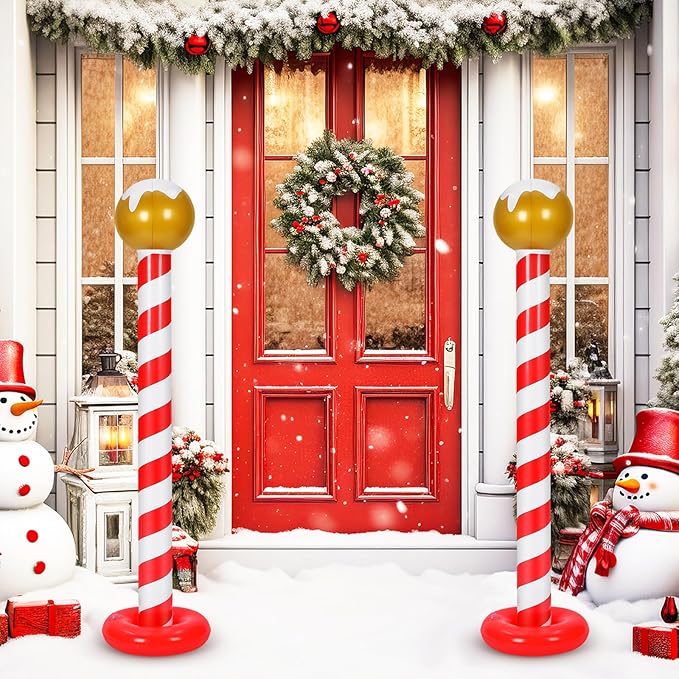 2 Pcs Christmas Inflatable Outdoor Decorations 4.3 ft Christmas North Pole Inflatable Column Decoration for Winter Xmas Lawn Yard Garden Home Decor