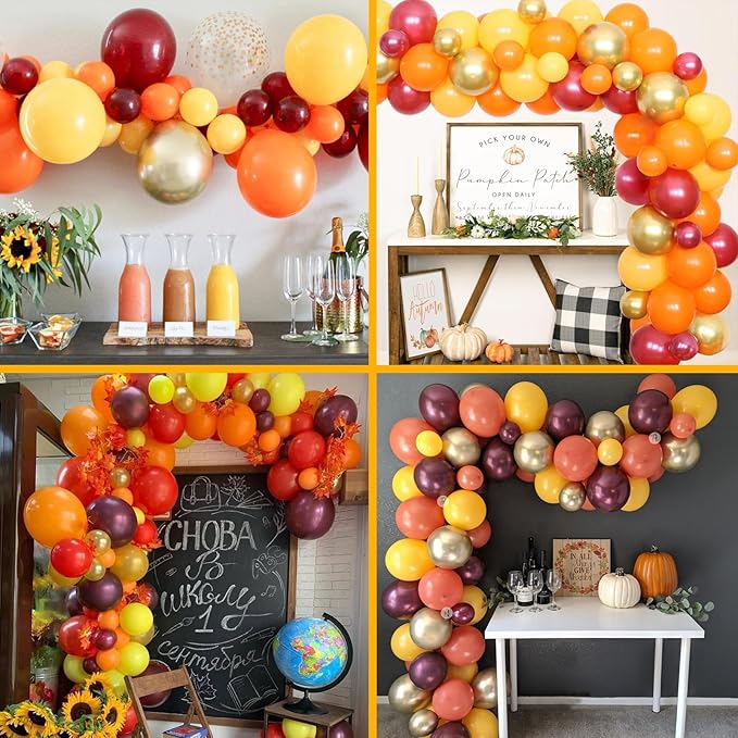 Fall Balloons Arch Garland Kit, Orange Burgundy Gold Confetti Fall Party Balloons, for Halloween Falls Birthday Party Little Pumpkin Baby Shower Decorations Autumn Thanksgiving Friendsgiving Supplies