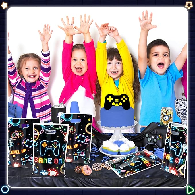 Video Game Party Favor Bags - 50Pcs Neon Video Gaming Goody Candy Treat Gifts Bags, Game on Theme Party Decorations for Kids Boys Girls Birthday Supplies