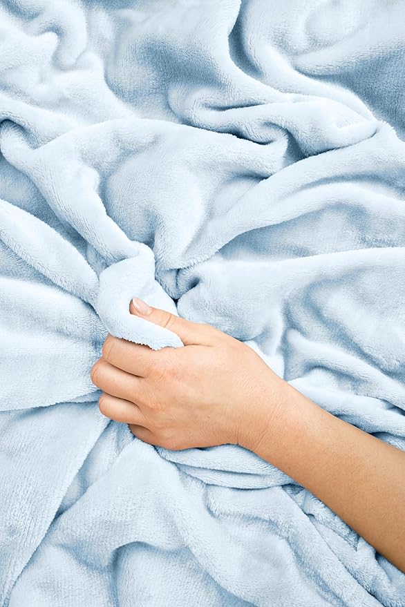 EverSnug Travel Blanket and Pillow - Ultra-Soft, Compact & Lightweight, 65x40 Inches, with Carry Case, Luggage Sleeve & Backpack Clip for Airplane Comfort (Ice Blue)
