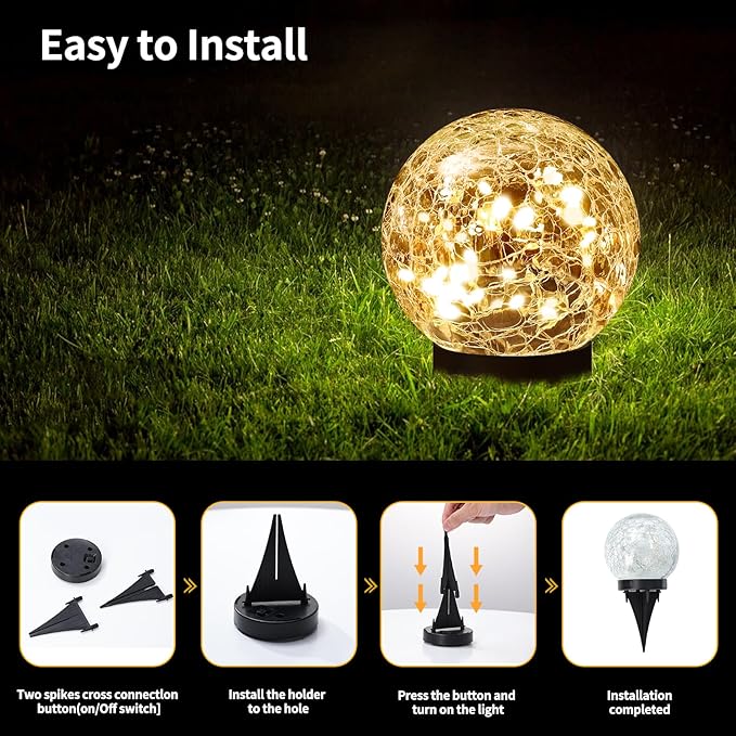 Solar Globe Lights Outdoor Waterproof-Solar Balls Garden-Cracked Glass Ball Solar Lights Outdoor-Solar Orbs Outside-Outdoor Decorations Patio & Yard Lawn Backyard Decor
