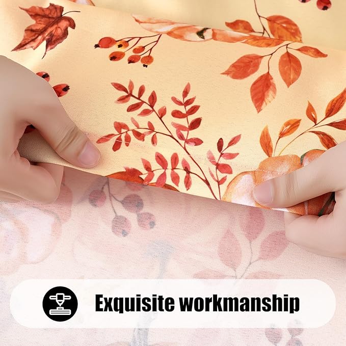 Smiry 2 Pack Rectangle Thanksgiving Table Cloth, Waterproof Elastic Fitted Tablecloths, Washable Polyester Rectangular Patio Table Cover for Autumn Harvest Parties (Pumpkin Leaf, 30"x48")