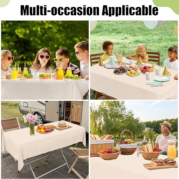 Smiry Disposable Table Cloth - 12 Pack, 54 x 108 Inch Waterproof Rectangle Tablecloths for Parties, Decorative Plastic Table Cover, Leakproof & Sturdy, Ivory