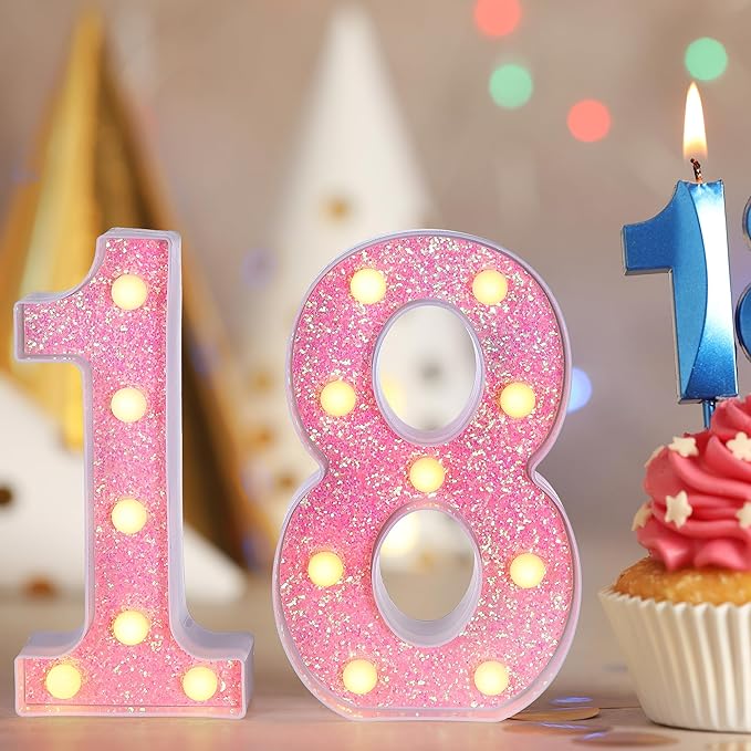 Foaky Pink Light up Letters，Pink Party Decorations,Girls Room Decor,Glitter Marquee Numbers,Alphabet Letter Sign for Night Light Birthday Party Girls Gifts, Home Bar Decoration (0)