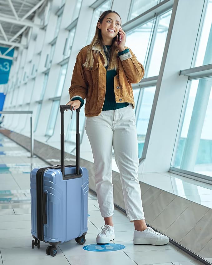 BAGSMART Expandable Carry On Luggage 22x14x9 Airline Approved, 1OO% PC Lightweight Hard Shell Suitcase, 20 Inch Travel Luggage with Spinner Wheels, Waterproof Rolling Suitcase,Blue