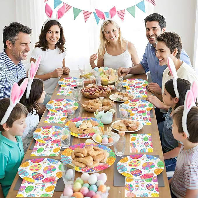 150 Pack Easter Party Supplies Set, Happy Easter Dinnerware Set Includes Heavy Duty Dessert Dinner Plates and Luncheon Napkins for Spring Birthday Party Decorations Table Decor, Serves 50