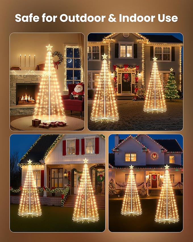 Outdoor Christmas Cone Tree Light, 12 Feet 1070 LEDs Outdoor Lightshow with Star Topper, Artificial Christmas Tree for Yard Square Plaza Christmas Decorations, Warm White