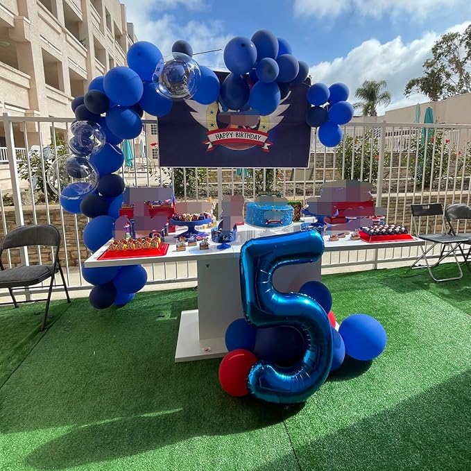 Blue Number Balloons, 40inch Large Number 5 Foil Mylar Helium Balloons, Self Inflating Number Balloons 0-9 for Men Boys 5th 50th 25th Birthday Anniversary Party Celebration Decoration Supplies