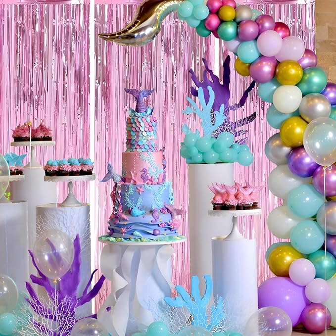 Valentines Day 3 Pack 3.3 * 8.3 ft Foil Curtain Metallic Tinsel Fringe Curtains Photo Booth Props Backdrop for Birthday Wedding Engagement Baby Shower Christmas Holiday Celebration Partyl,Pink