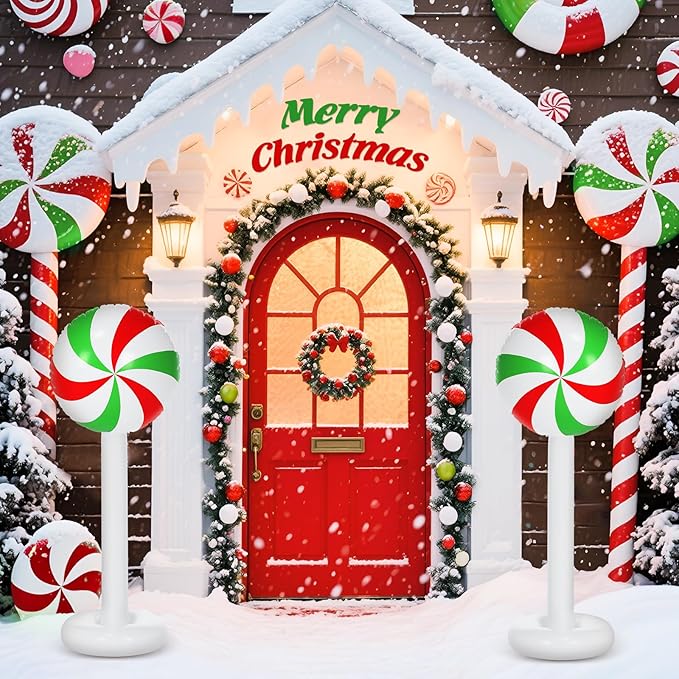 1 Pcs Christmas Inflatable Outdoor Decorations 4 FT Christmas Candy Inflatable Column Decoration for Winter Xmas Lawn Yard Garden Home Decor