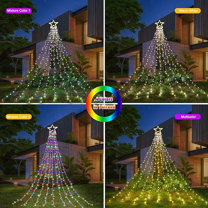 Christmas Decoration, Color Change Star Lights, 320 LED 16.4Ft Outdoor Christmas Tree Toppers String Lights[11 Modes& Waterproof] for Halloween Xmas New Year Holiday Birthday