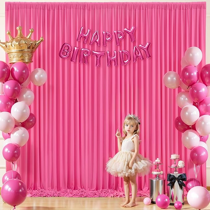 40x10FT Hot Pink Backdrop Curtains for Wedding Parties, Wrinkle Free Polyester Photography Backdrop Drapes for Wedding Baby Shower Birthday Parties Stage Background Stand Decorations 4x10ft,10 Panels
