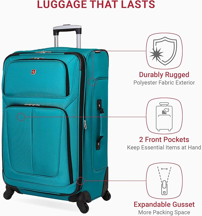 SwissGear Sion Softside Expandable Roller Luggage, Teal, 3 Piece Set (21/25/29)