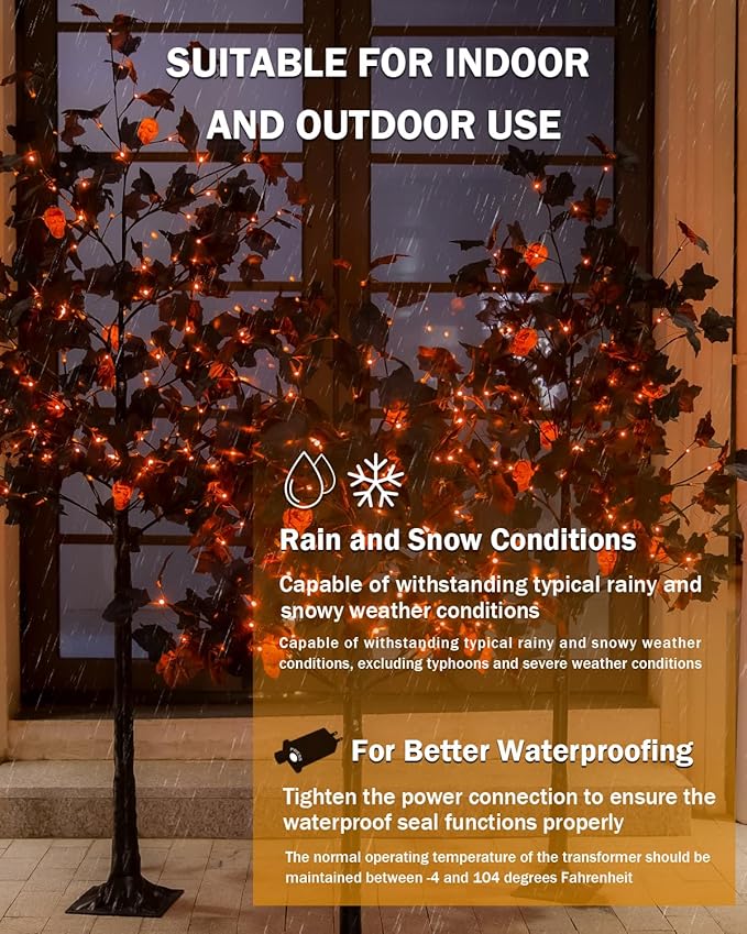 6ft Black Maple Halloween Tree with LED Skull Lights & Spiders, 160 Bulbs, Dimmable Timer, 16ft Cord, Indoor & Outdoor Decor