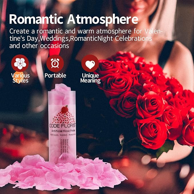 CODE FLORIST 1100 PCS Pink Silk Rose Petals for Valentine's Day,Romantic Night,Wedding,Proposal Anniversary Flower Decorations(Separated,Scented)