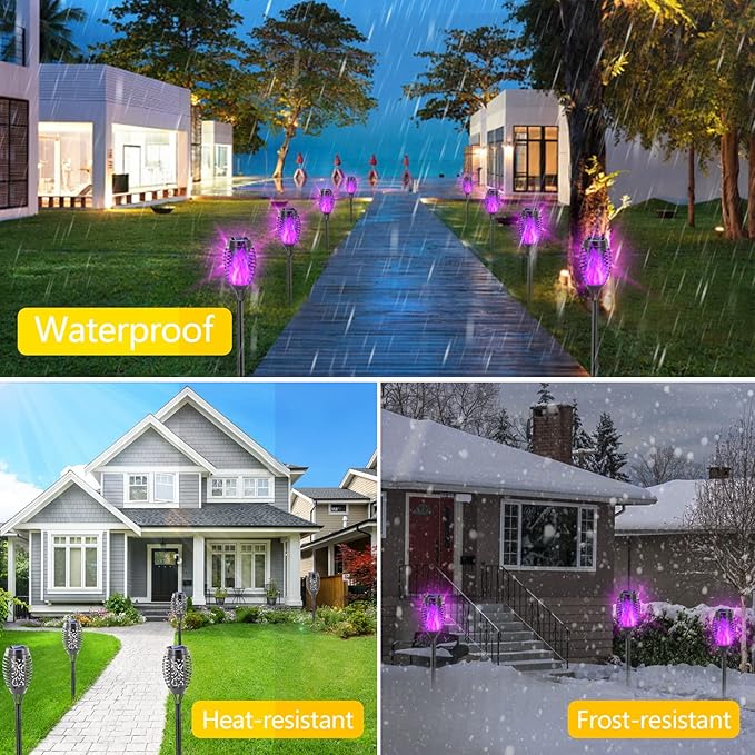 EOYIZW Solar Outdoor Lights, 8 Pack Purple Halloween Decorations Outdoor, Waterproof Mini LED Solar Tiki Torches for Outside Light for Halloween Garden Yard Porch Lawn Decor