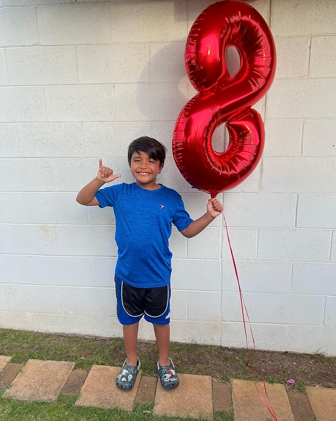 Red Number 8 Balloon 40 Inch, 8 Balloon Number, 8th Birthday Decorations, Red Party Supplies for Boys Girls