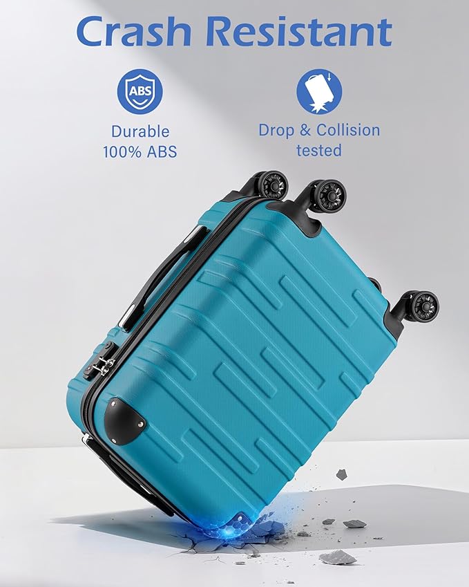 Coolife Hardside Luggage 3 Piece Set with TSA Lock, Spinner Wheels, Telescopic Handle, Lightweight Travel Suitcases (Lake Blue, 3 piece set)