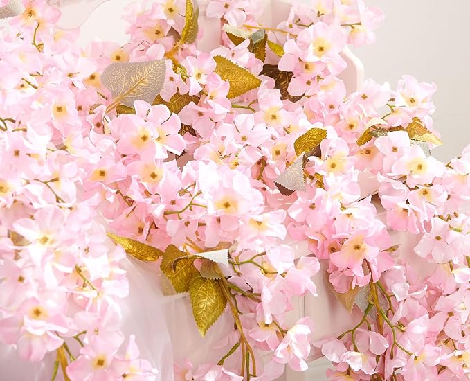 Flower Garland, Artificial Hydrangea Vine Flowers, Hanging Fake Hydrangeas Vine for Room Anniversary Wedding Birthday Christmas Wall Arch Decor, 2 Pcs, Floral Garland, Light Pink Flower