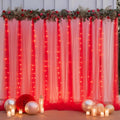 10ft x 8ft Red Backdrop Curtain with Lights String for Parties, Sheer Tulle Wedding Photo Backdrops Drapes for Baby Shower Birthday Party Decorations Background for Photography