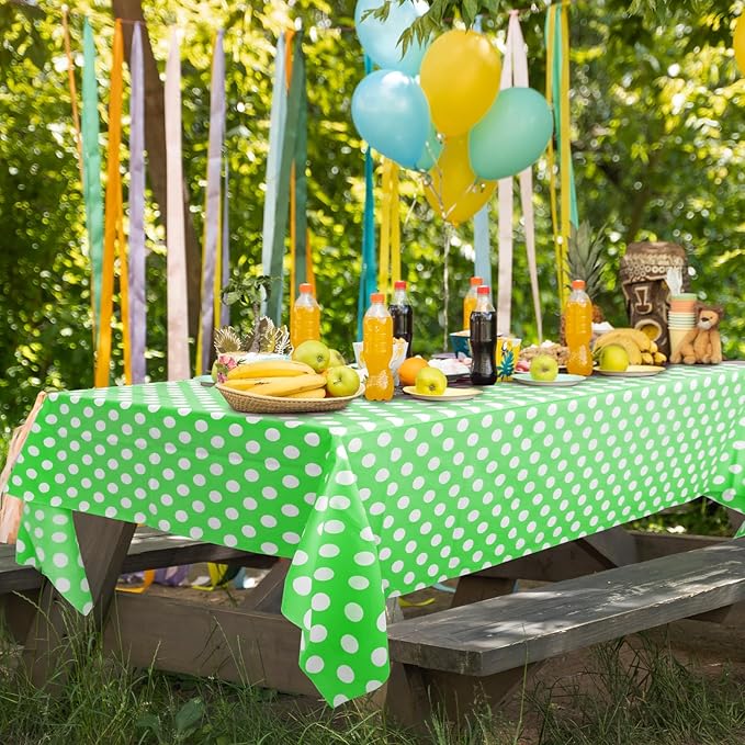 1 Piece Lime Green Polka Dot Rectangle Tablecloth - 54x72“ Decorative & Stain Resistant Table Cloth with Polka Dot Pattern, Table Cover for Dining Table, Buffet, Wedding, Camping, Party & Wedding