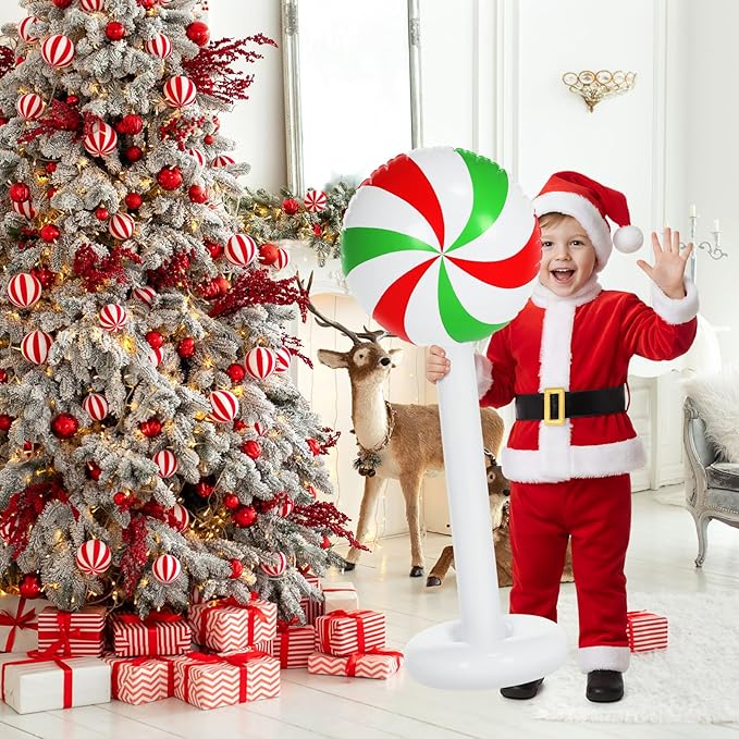 2 Pcs Christmas Inflatable Outdoor Decorations 4 FT Christmas Candy Inflatable Column Decoration for Winter Xmas Lawn Yard Garden Home Decor