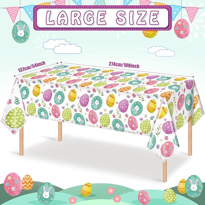 Ragnhild 3 Pack Easter Tablecloth Party Decorations, Easter Eggs Bunny Plastic Tablecloth Table Decor, Watercolor Spring Disposable Rectangle Table Cover for Home, Kitchen, Dining Room, 54 x 108 Inch