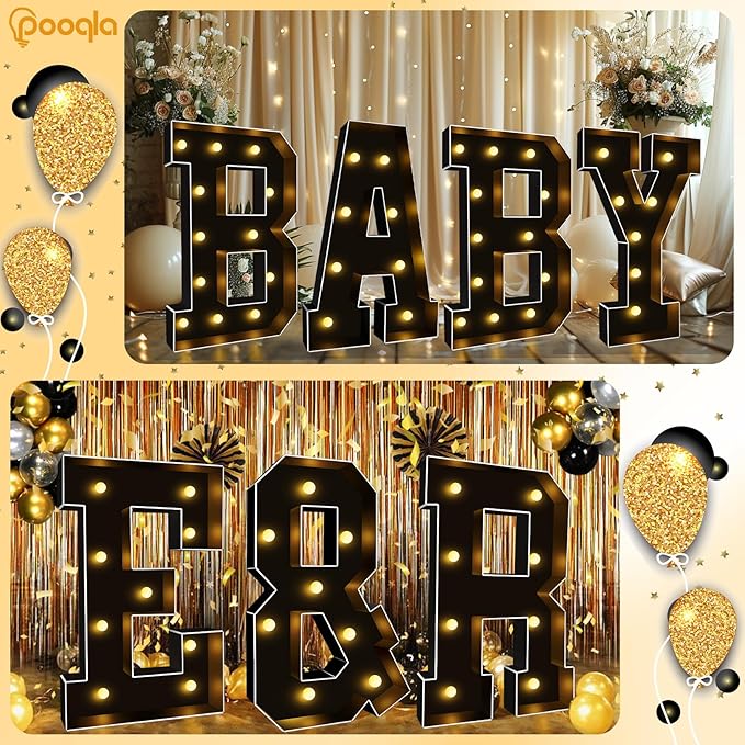 Pooqla 3FT Marquee Light Up Letters, Black LED Party Decor Large Marquee Letters 3 Feet Tall, Giant Mosaic Letter for Birthday Graduation Anniversary Wedding Decoration, Letter U
