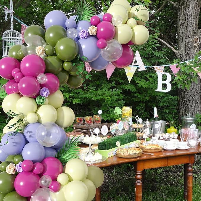 Paready Green Pink Balloons Garland Arch Kit, 125Pcs Retro Peach Pink Green Balloons Arch, Macaron Purple Yellow Balloon for Flower Theme Wedding Bridal Shower Birthday Baby Shower Party Decoration