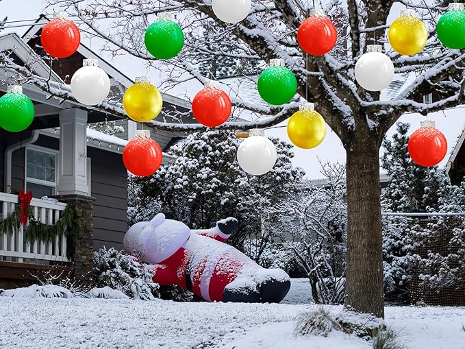 YONTUS 9 Inches Blow up Christmas Ornaments, Inflatable Christmas Balls Outdoor, Christmas Decorations for Porch (8 Pcs)