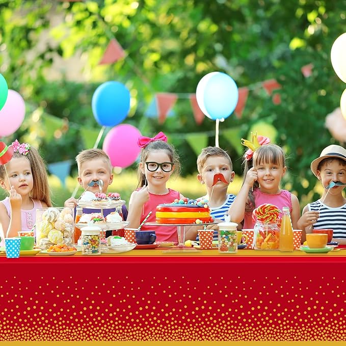 4 Pack Red and Gold Tablecloth Party Decorations Plastic Red Tablecloth Printed Gold Table Runner 54 x108 Inch Disposable Rectangle Table Cover for Birthday Wedding Graduation Anniversary