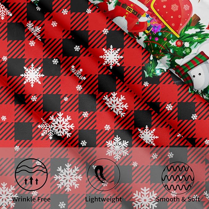 Christmas Tablecloth Round 60 Inch Black Red Buffalo Plaid Snowflake Winter Table Cloth Washable Snowman Christmas Table Cover for Kitchen Dinner Room Holiday Party Indoor Outdoor Home Decor