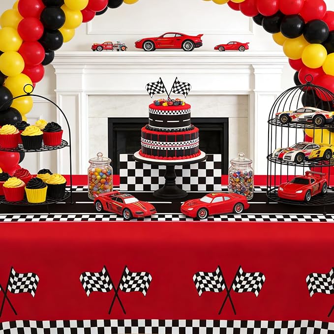 Slergut Race Car Birthday Party Decorations, 3 Pack Racing Car Tablecloth Checkered 54"x108", Race Cars Decorations Party Supplies Favors, Cars Birthday Decoration for Boys Baby Shower