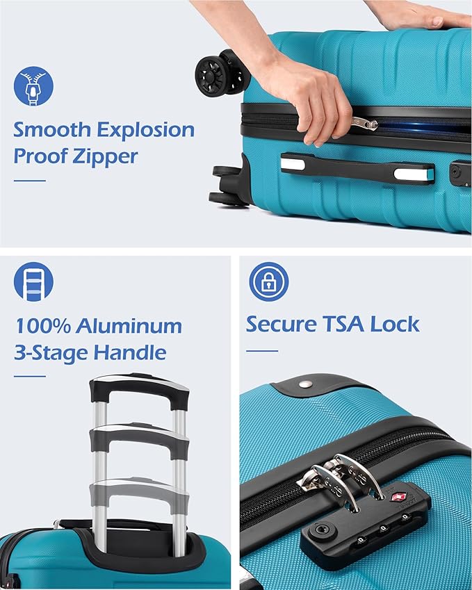 Coolife Hardside Carry-On Luggage with TSA Lock, Spinner Wheels, Telescopic Handle, Lightweight Suitcase (Silver, S(20in_carry on))