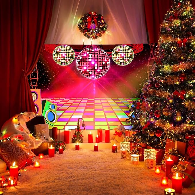 Dance Party Backdrop Retro 80s 90s Theme Stage Dance Ball Music Birthday Party Decoration DJ Photography Background 7X5 ft for Baby Shower Picture Photo Shoot Polyester Fabric, Red