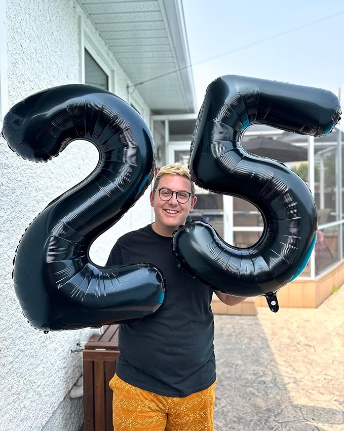 Black Number 2 Balloon 40 Inch, 2nd Birthday Decoration for Toddlers Girls Boys, Sparkling 2 Number Balloon Party Decor