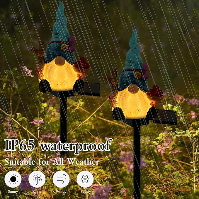 Solar Gnome Garden Lights, Outdoor Gnome Statue with Flowers & Apple, Solar Powered Fairy Garden Lights Gnome Decorations for Home Outside Yard Lawn Patio Gnomes Gifts (Blue)