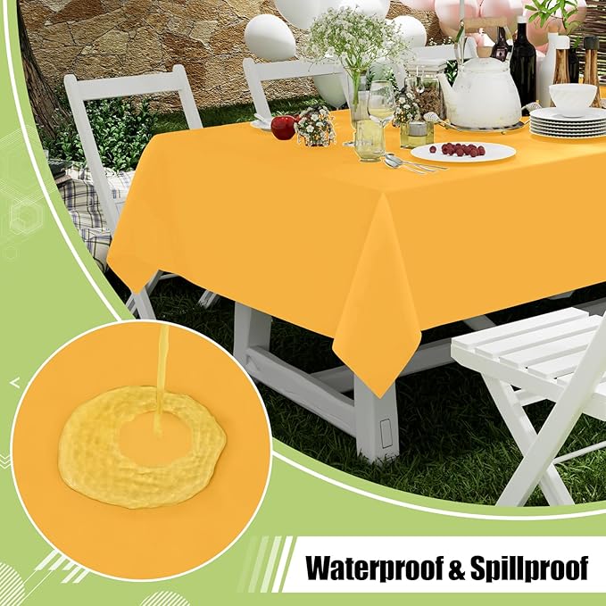 Smiry Disposable Table Cloth - 6 Pack, 54 x 108 Inch Waterproof Rectangle Tablecloths for Parties, Decorative Plastic Table Cover, Leakproof & Sturdy, Mustard Yellow