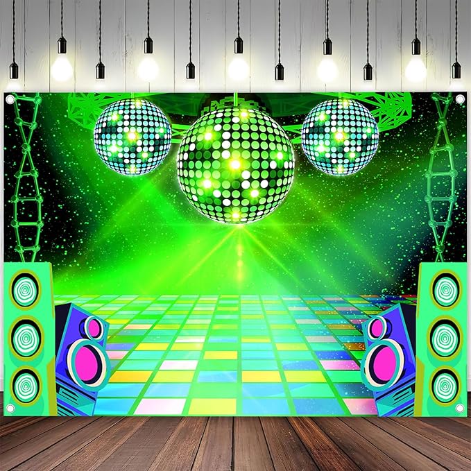Dance Party Backdrop Retro 80s 90s Theme Stage Dance Ball Music Birthday Party Decoration DJ Photography Background 8X6 ft for Baby Shower Picture Photo Shoot Polyester Fabric, Red