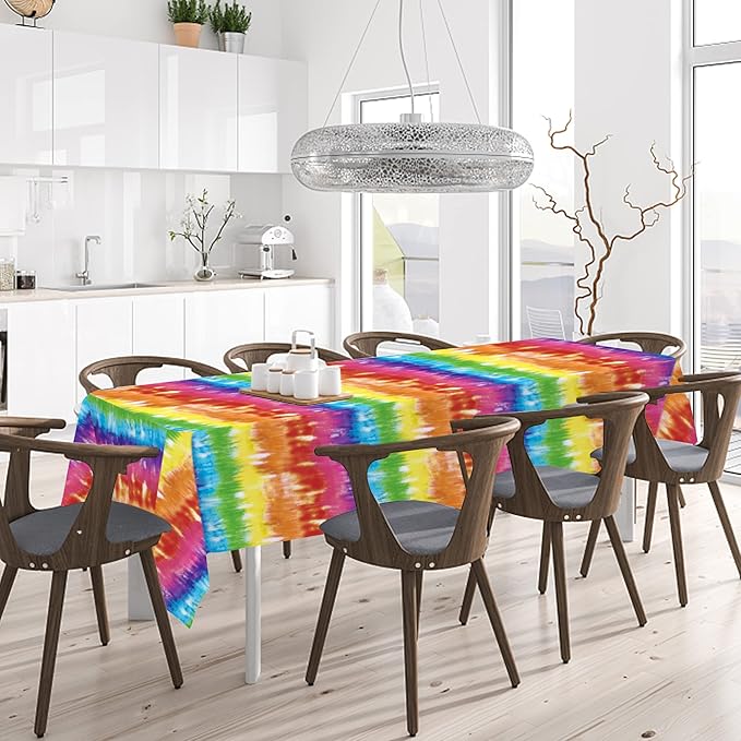 Iceyyyy 6 Pcs Tie Dye Tablecover - 54" x 108" Tie Dye Theme Rainbow Table Cloth Colorful Tablecover for Tie Dyes Themed Party Decorations