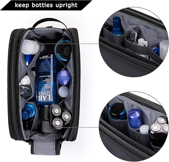 BAGSMART Toiletry Bag for Men, Travel Toiletry Organizer Dopp Kit Water-resistant Shaving Bag for Toiletries Accessories, Door Room Essentials, Black-medium