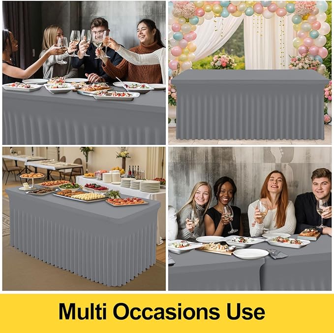 Smiry Spandex Tablecloth, Elastic Fitted Stretch Tablecloth for 5FT Rectangle Tables, Waterproof Washable Table Cover Skirt for Outdoor, Wedding, Banquet & Parties (Grey, 60Lx30Wx30H Inch)