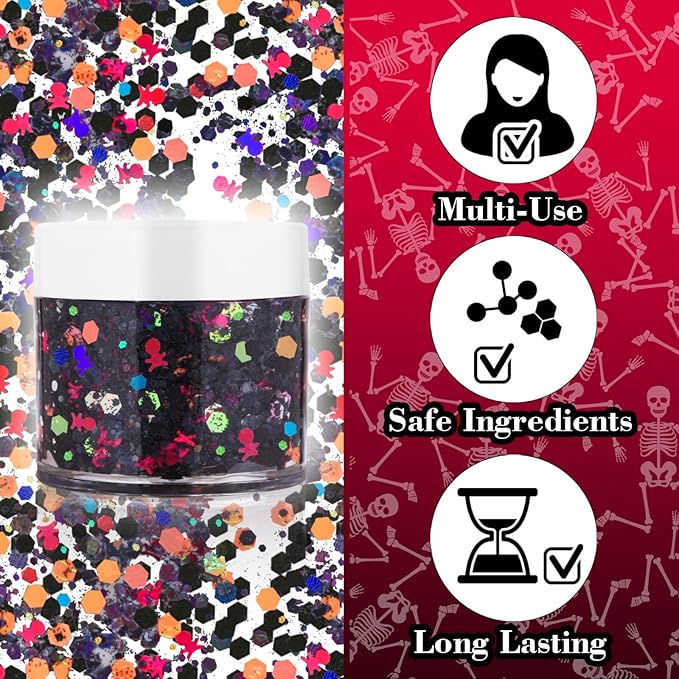 Halloween Black Red Face Glitter Gel,Carnival Festival Rave Accessories Sequins Body Glitter Paint for Hair Lip Eye Clavicle,Singer Concerts Chunky Hair Sparkles for Kids and Women